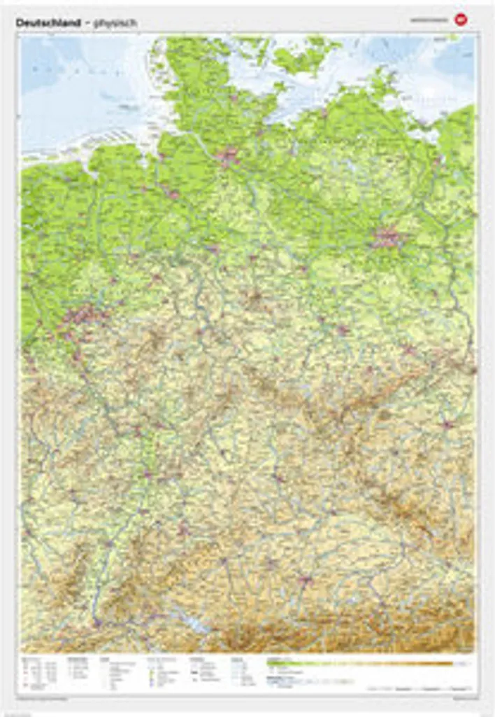 Carte géographie Allemagne physique grand format avec reliefs détaillés