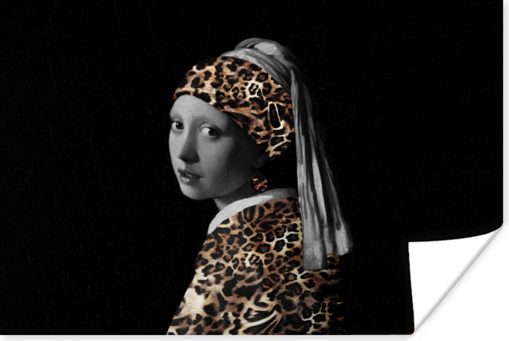 MuchoWow Poster Das Mädchen mit dem Perlenohrring - Panther - Design 90x60 cm - Schlafzimmer