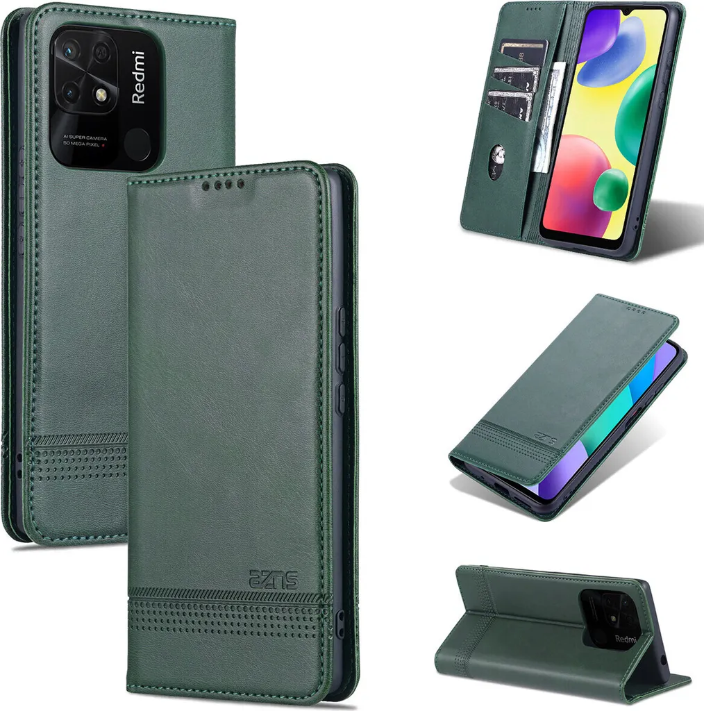 Cover Xiaomi Redmi 10C Pelle Flip: Testata per Urti e Usura (Verde)