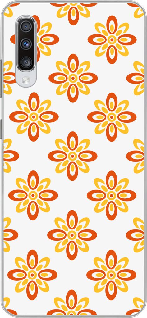 MuchoWow Handyhülle Schutzhülle Hülle für Telefoonhoesje Samsung Galaxy A70 Muster - 70er Jahre - Blumen - Orange Silikon Softcase Handy Hül...