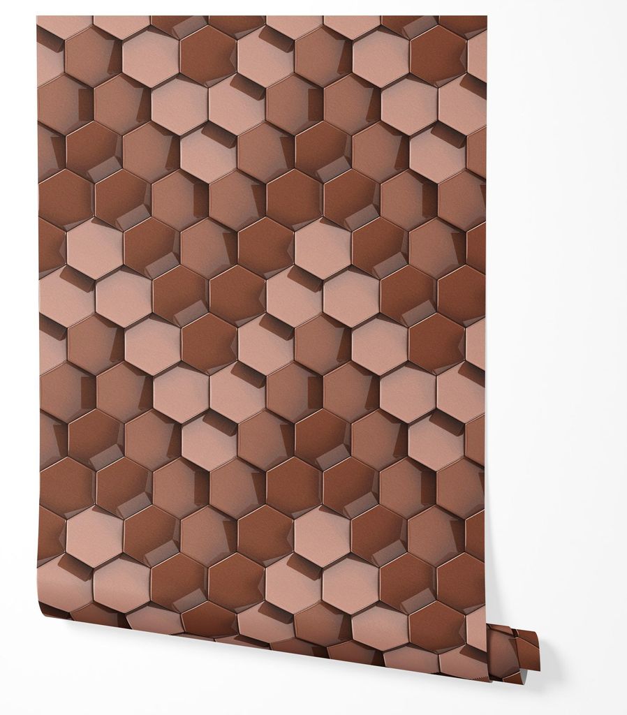 Vliestapete Geometrisch 3D Hexagon Muster Kupfer Braun Modern Elegantes Design Strukturierte Wand Wohnzimmer Schlafzimmer Flur Küche UV-beständig...
