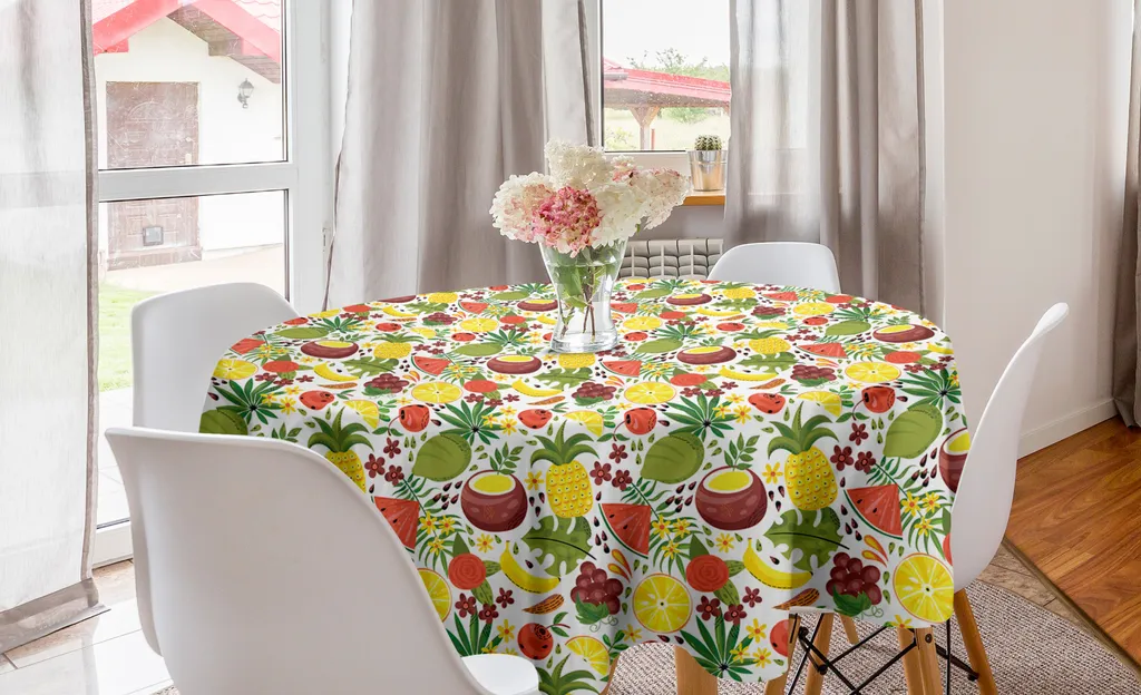 Tovaglia Decorativa ABAKUHAUS 150cm - Motivo Tropicale per Esterni e Interni