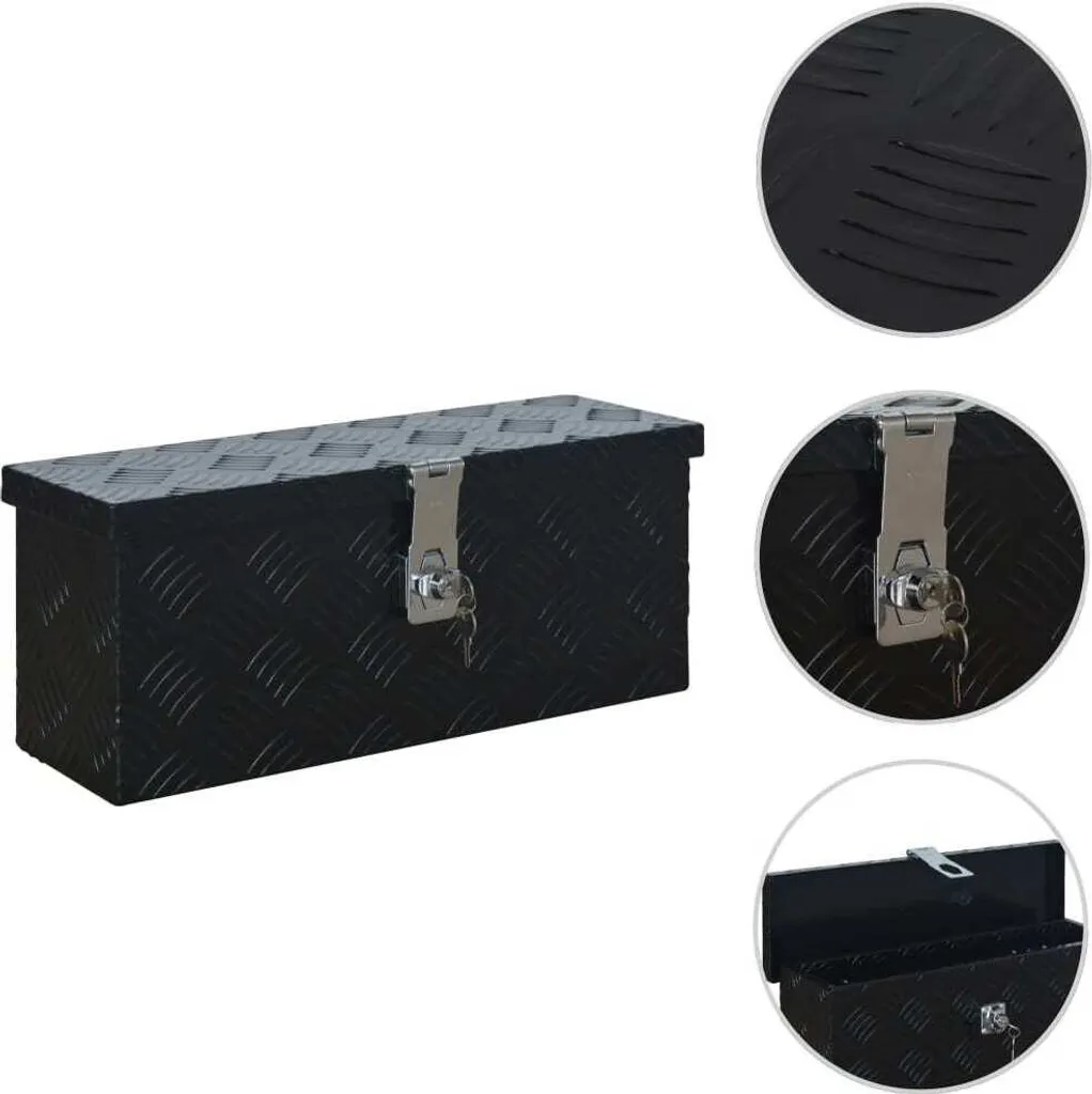 Malle de rangement aluminium pour garage et voiture - 485x140x200 mm Noir