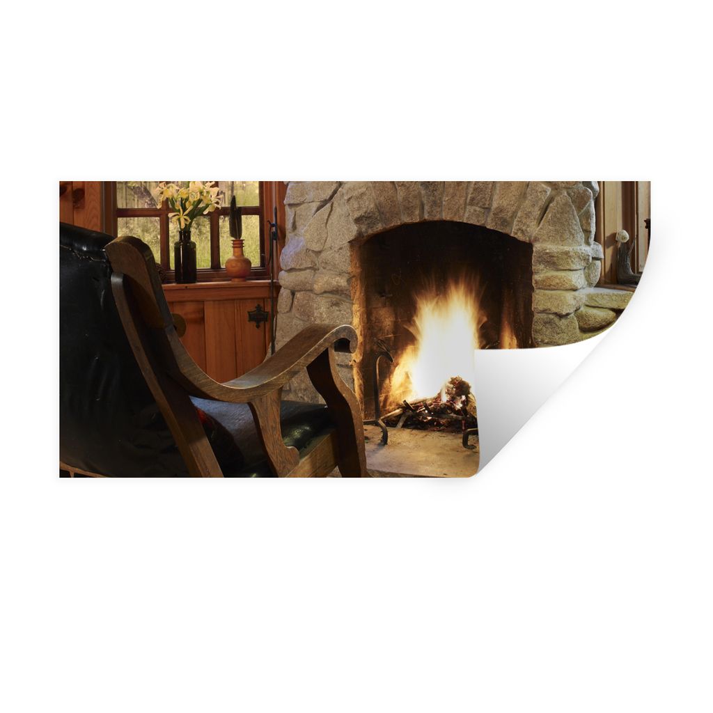 MuchoWow Wandtattoo Wandsticker Wandaufkleber Brennendes Feuer in einem Kamin 40x20 cm Selbstklebend und Repositionierbar - Aufkleber