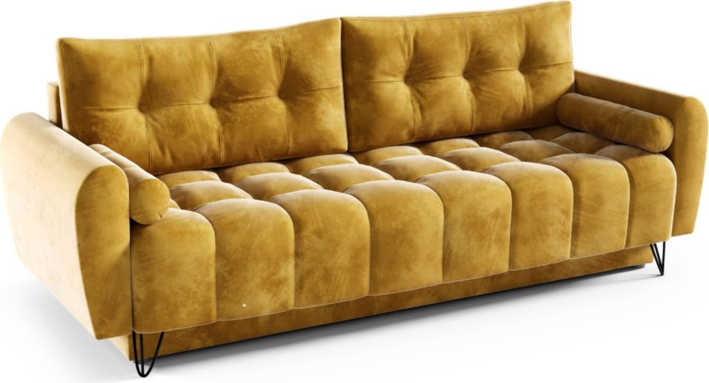 Schlafsofa Ohio gelb - Couch mit Schlaffunktion und Bettkasten, Wohnzimmermöbel, Schlafsofa, Bettsofa Wohnzimmerset,