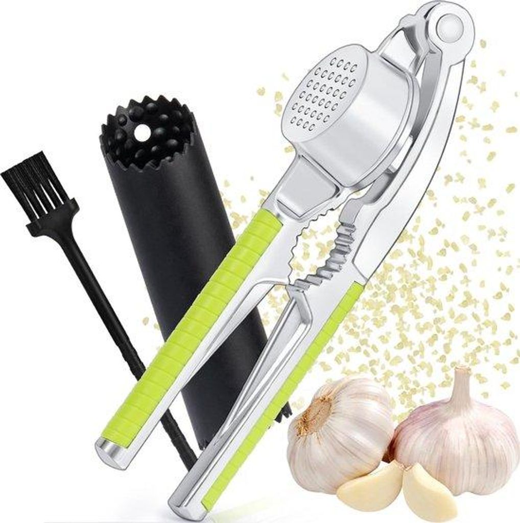 Knoflookpers mit ergonomischem Griff und Reinigungsbürste
