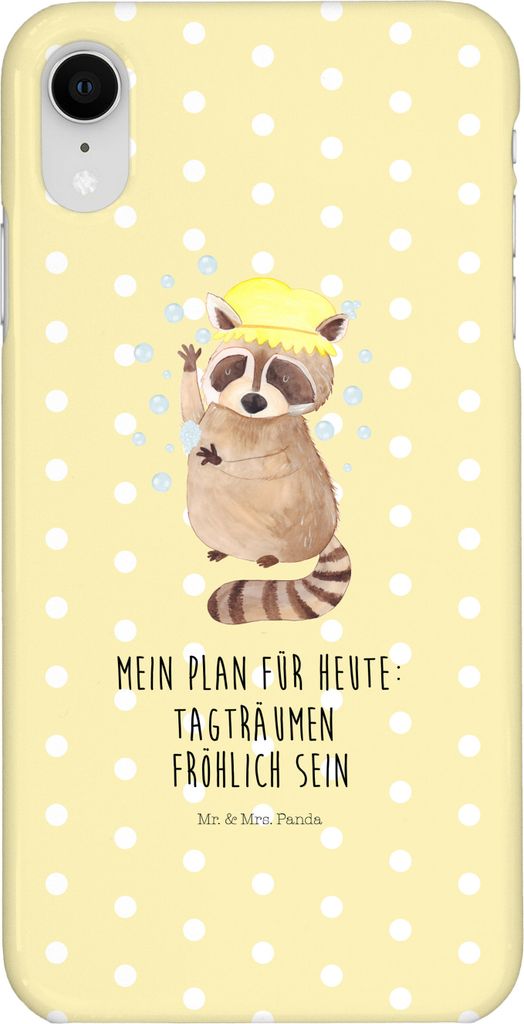 Mr. & Mrs. Panda Iphone XR Handyhülle Waschbär - Gelb Pastell - Geschenk, Lustige Sprüche, Premium Kunststoff, Handy Case, Waschen, Seifenblasen...