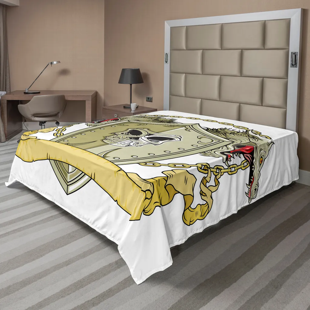 Drap plat anti-plis doux et confortable motif dragon médiéval jaune
