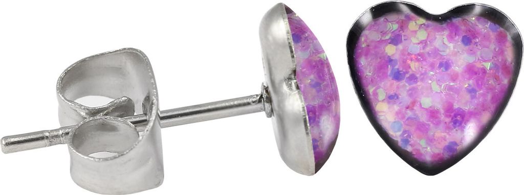 Ohrstecker Chirurgenstahl glitzerndes Herz Farbe - Helles Pink
