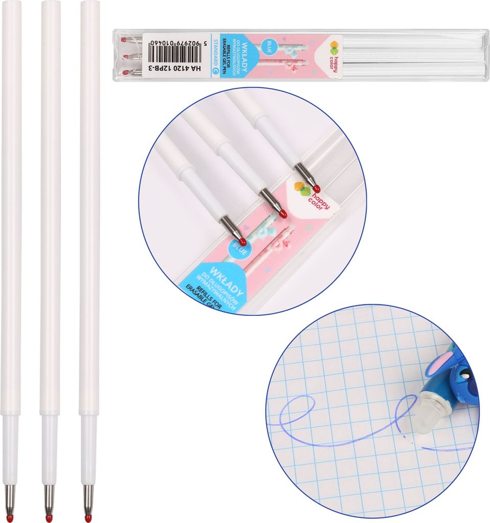Ersatzminen für radierbare Kugelschreiber, 0,5 mm, blau, 3 Stück