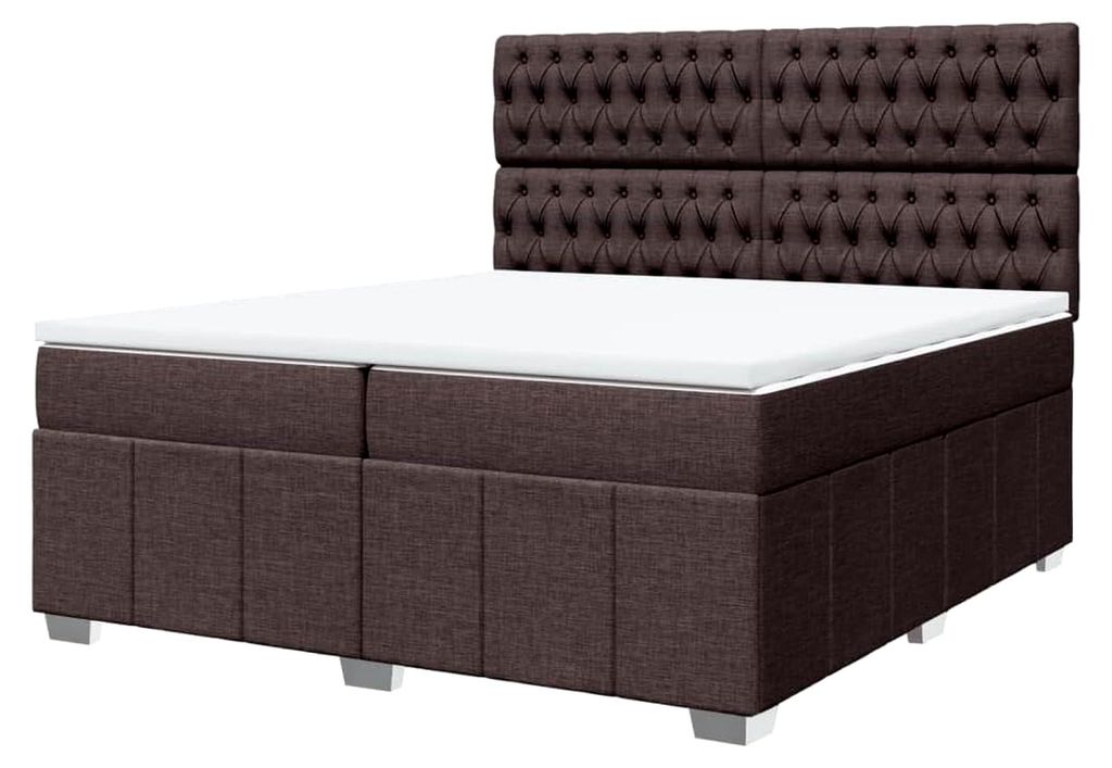 Boxspringbett, Doppelbett mit Matratze und Matratzenauflage, Bettgestell mit Lattenrost und Kopfteil, Polsterbett für das Schlafzimmer, Dunkelbrau...