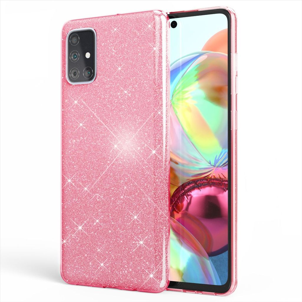 NALIA Glitzer Handy Hülle für Samsung Galaxy A51, Bling Silikon Cover Case Etui Pink