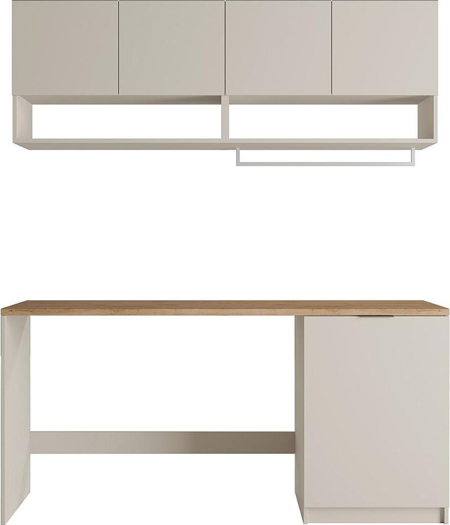 Waschküchenmöbel-Set für Einbauwaschmaschine mit Aufsatz - 182 cm breit - Kaschmir und natürliches Licht - NATAJI