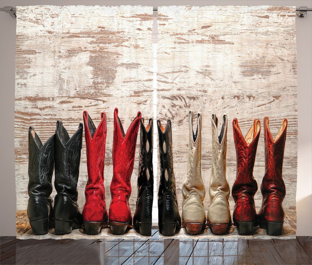 ABAKUHAUS amerikanisch Rustikaler Gardine, Rustic Wild West Boot, Schlafzimmer Kräuselband Vorhang mit Schlaufen und Haken, 280 x 245 cm, Beige Ro...