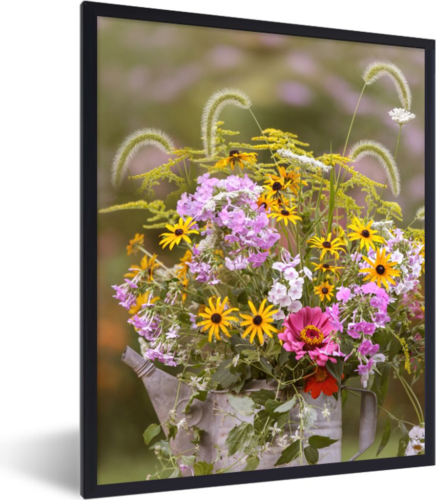 MuchoWow Gerahmtes Poster Blumen - Gießkanne - Farbe 60x80 cm - Poster mit Schwarzem Bilderrahmen Wandposter Rahmen Foto Bilder - Premium - Wand...