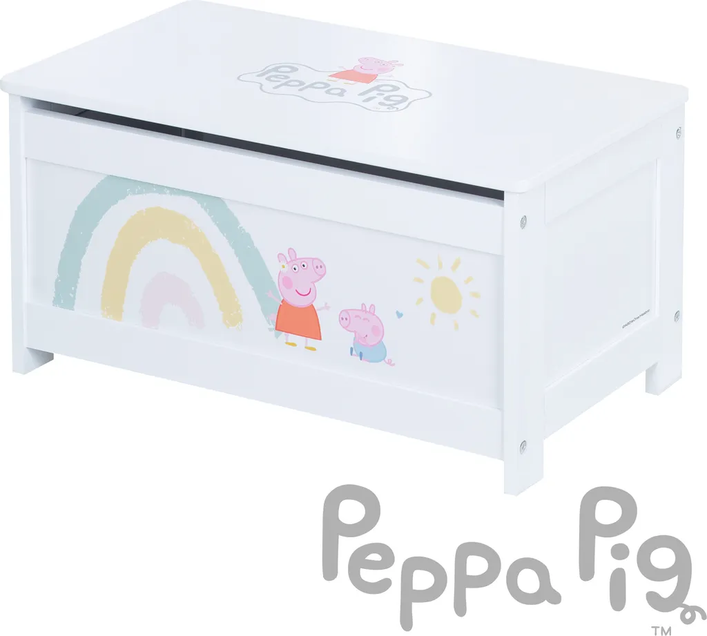 Coffre à jouets Peppa Pig sécurisé pour éviter les pincements de doigts