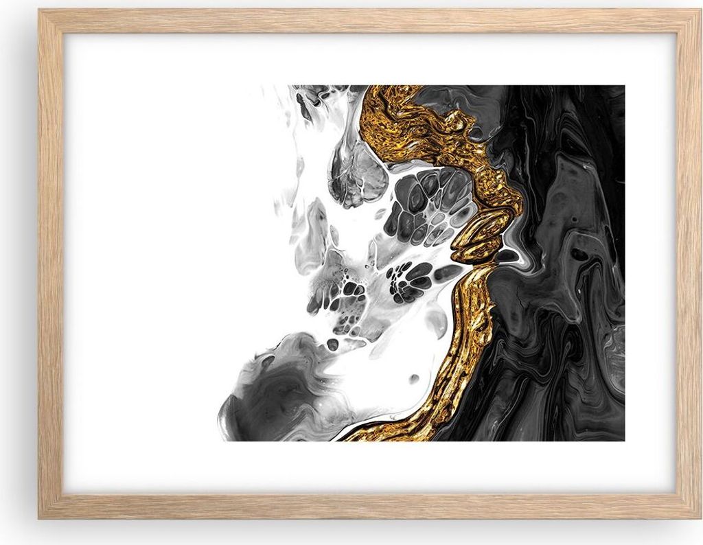 Gerahmtes Poster - Rahmen in heller Eiche - Abstraktion verschüttet Kontrast - 40x30 cm - Wand Bild - Wanddeko - Wandbilder - Kunstposter - Wandpo...