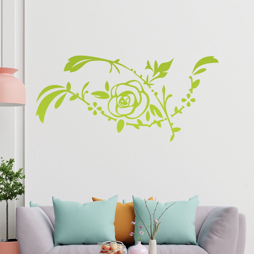 Rose - Ranken Wandtattoo in 6 Größen - Wandaufkleber Wall Sticker - Dekoration, Küche, Wohnzimmer, Schlafzimmer, Badezimmer