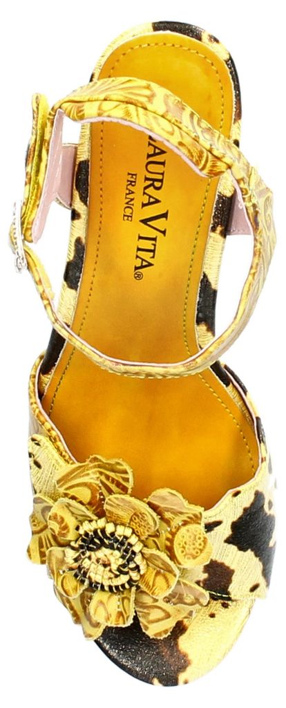Laura Vita Damen Sandale florales Ornament Kuhmuster Leder NINO 324, Größe:37 EU, Farbe:Gelb