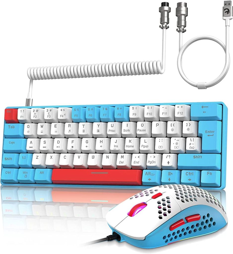ZIYOU LANG Wired Gaming-Tastatur und Maus Combo mit Spiral USB-C Kabel T60 Pro - Kompakt 60% UK Layout(QWERTY) Mechanische Tastatur Linear Red Swit...
