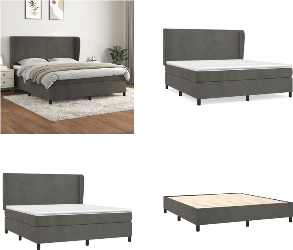 vidaXL Boxspringbett mit Matratze Dunkelgrau 160x200 cm Samt - Boxspringbett - Boxspringbetten - Bett - Schlafzimmermöbel