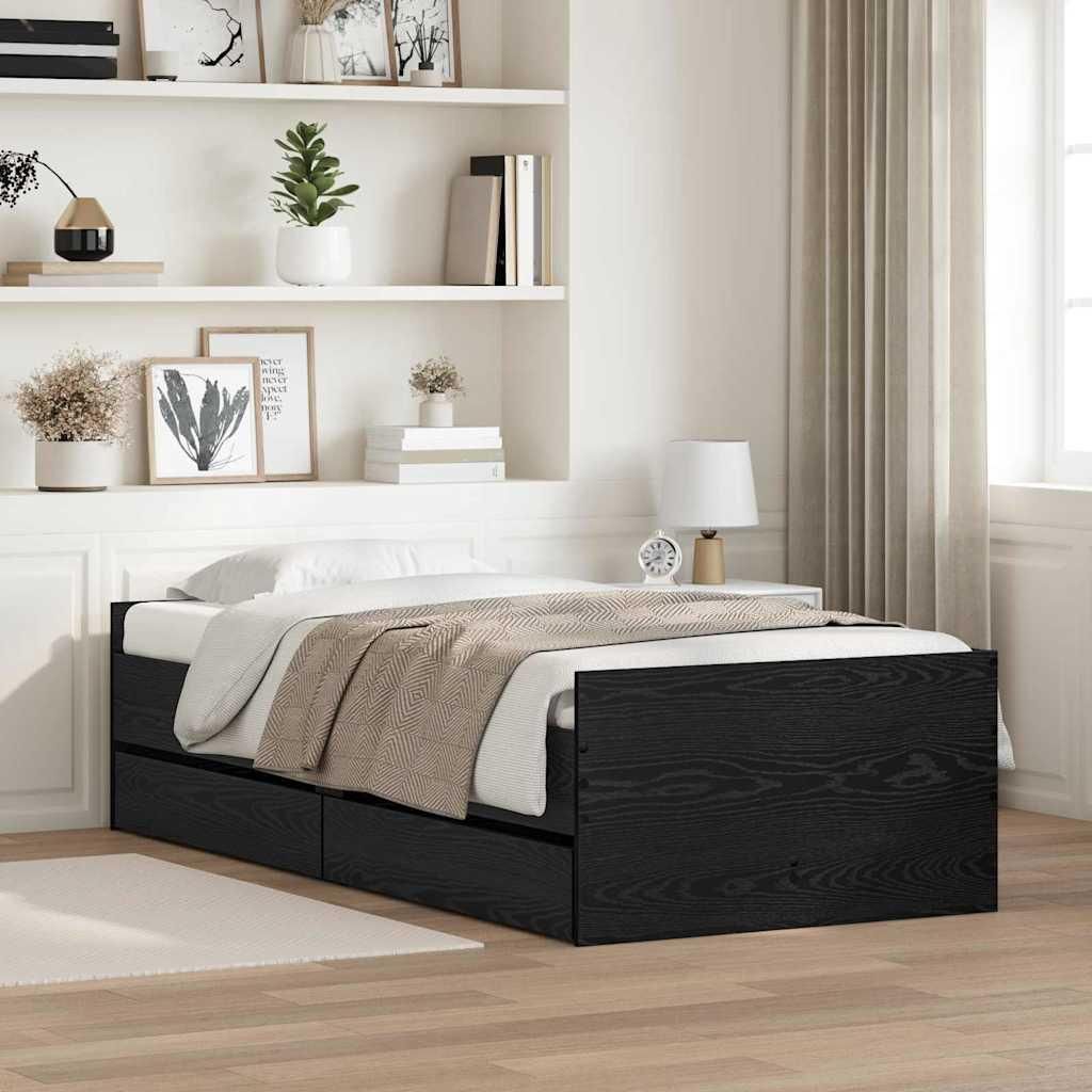 "Schlussverkauf" Einzelbett 1 PLACE - bettrahmen moderne - mit Schubladen - Schwarz Eichen-Optik 90x190 cm C1303