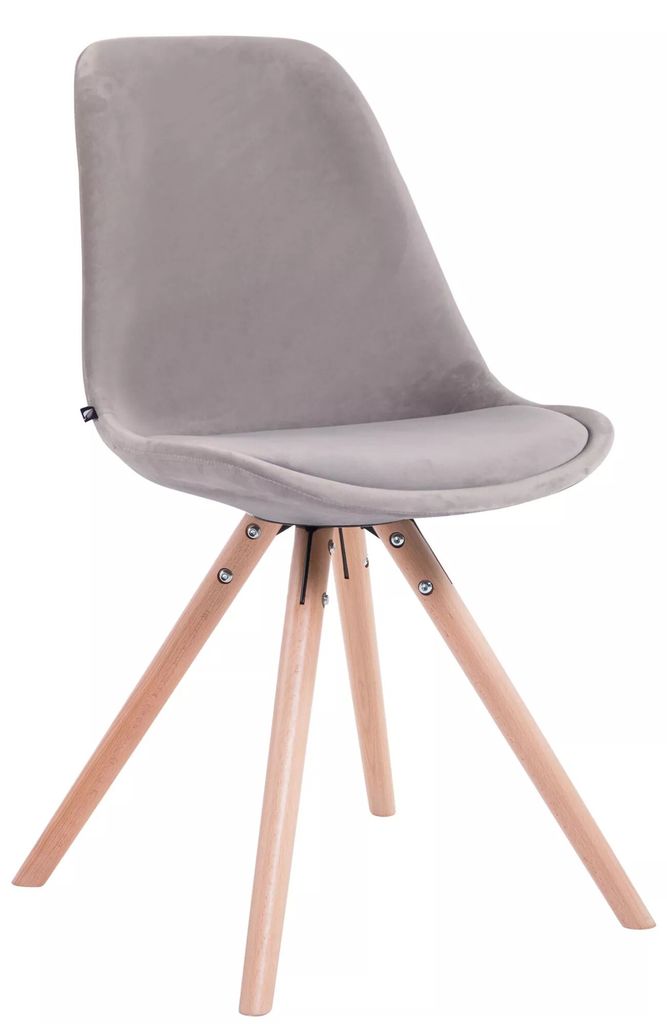 In And OutdoorMatch Besucherstuhl Abelardo - Esszimmerstuhl - Hellgrauer Samt - Holzbeine - 1er-Set - Sitzhöhe 48 cm - Deluxe