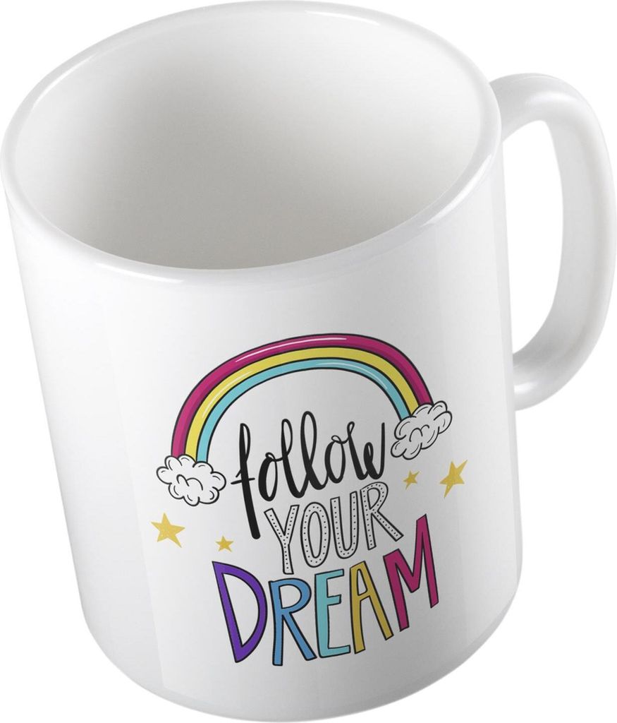 Huuraa Kaffeetasse Follow yor Dream Regenbogen Geschenk Tasse Weiß 330ml Follow yor Dream Regenbogen Präsent