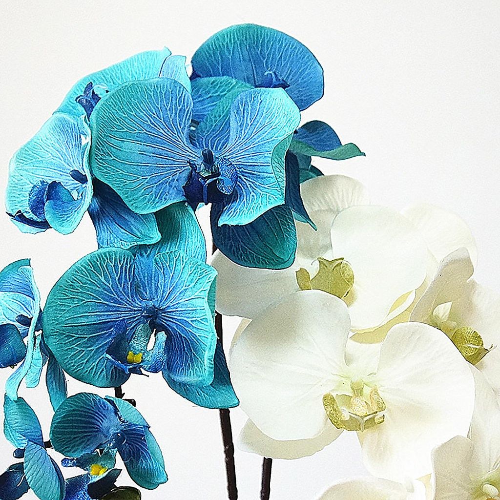 Künstliche Orchidee Spray, 10-Köpfe blau Phalaenopsis gefälschte Blumen, 95cm lang für Haus Hochzeit DIY Dekoration, 2-Pack