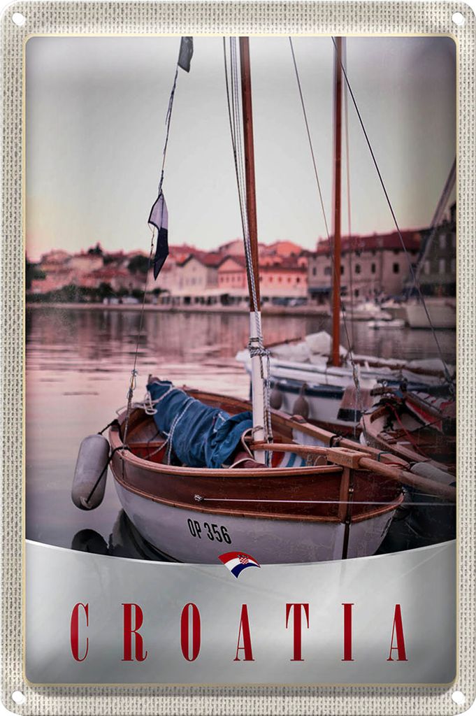 Blechschild Reise 20x30cm Kroatien Boote Stadt Meer Urlaub
