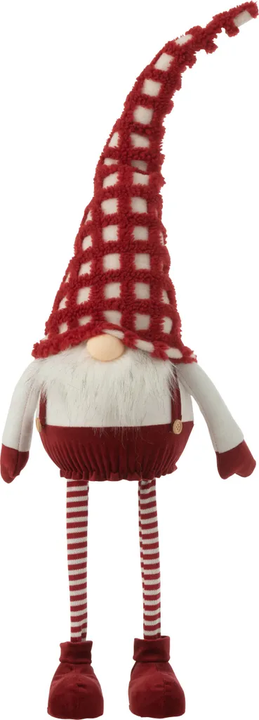 Figurine Nain de Noël J-Line Stable et Articulée Rouge pour Déco Intérieur
