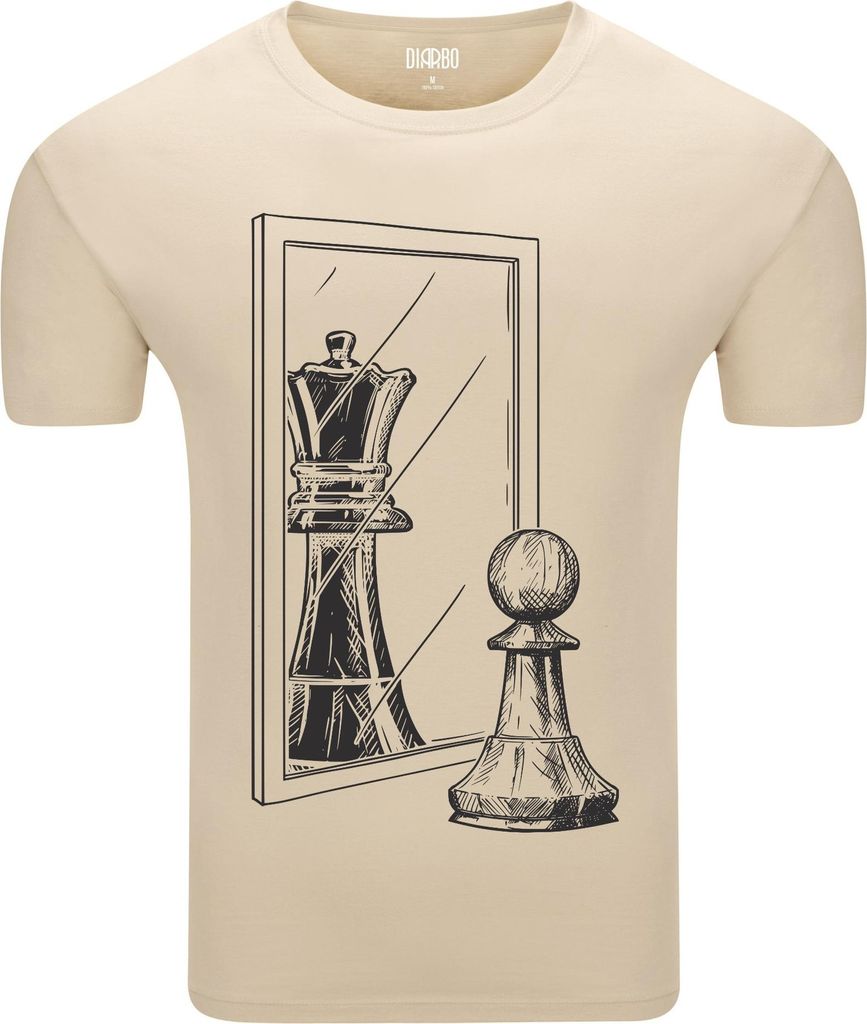 Diarbo Herren T-Shirt mit Schachliebhaber Druck Schachfigur im Spiegel Beige Gr.XL