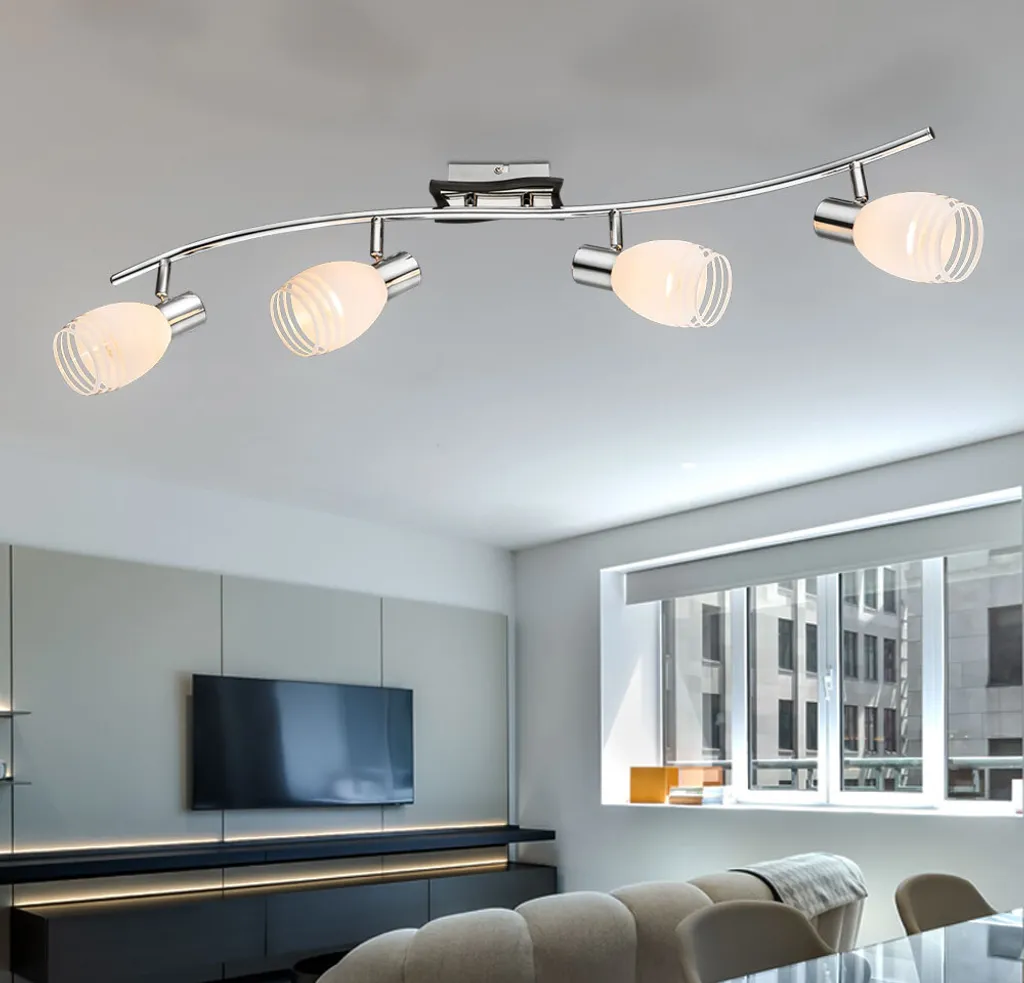 Globo Lighting Projecteur 4 Spots E14 Métal Chromé et MDF Wengé 83cm - 3