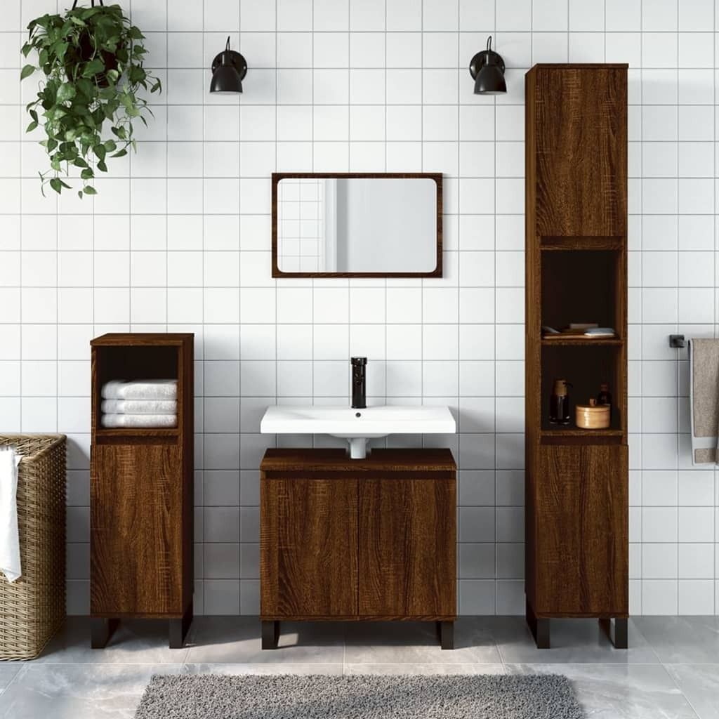 The Living Store Badschrank Braun Eichen-Optik 58x33x60 cm Holzwerkstoff