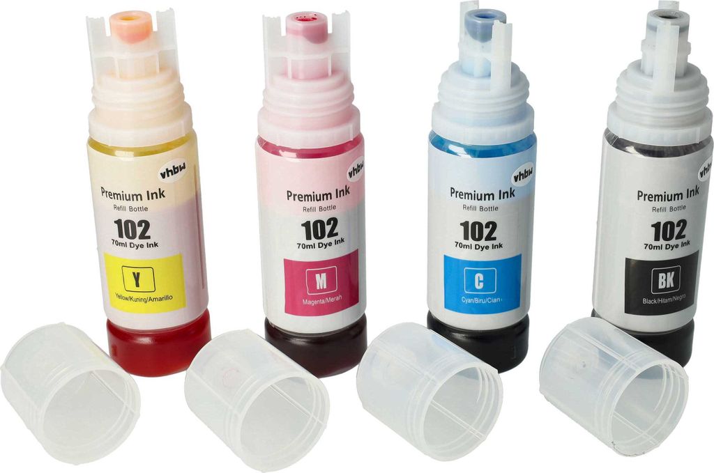 vhbw Nachfülltinte kompatibel mit Epson ET-4750, L4150, L4160, L6160, L6170 Drucker - Refillset Dye Cyan, Dye Magenta, Dye Schwarz, Dye Yellow, 280ml