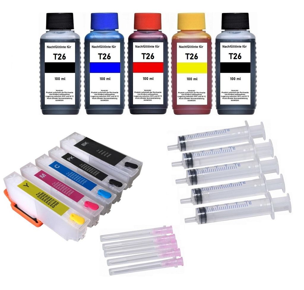 Cartouches d'encre rechargeables T26XL + 5 x 100 ml d'encre Image du produit 