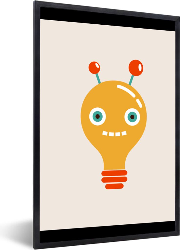 MuchoWow Gerahmtes Poster Roboter - Glühbirne - Gesicht - Antenne - Kinder 60x80 cm - Poster mit Schwarzem Bilderrahmen Wandposter Rahmen Foto B...