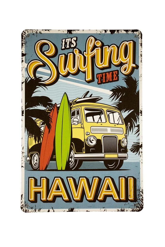 Retro Blechschild - Surfing Time Hawaii - Metall Sign - Metall Poster - Vintage Blechschild - Wand Dekoration - Metallschild