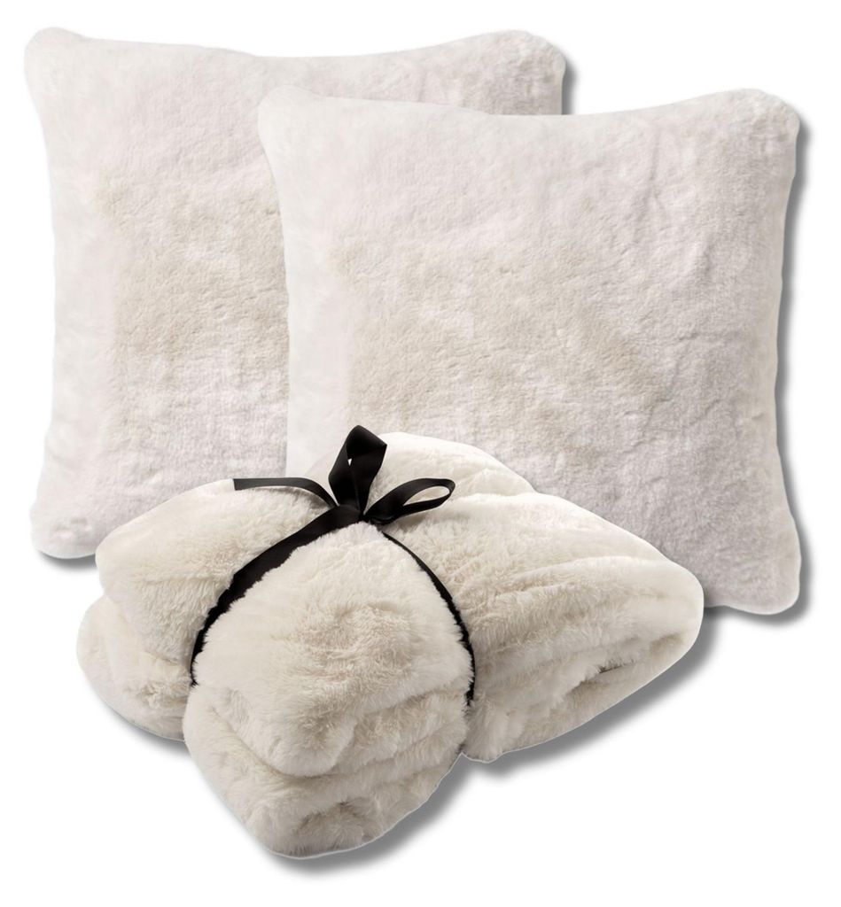 Dutch Decor SPARSET - 3-teilig - Zaya & Lize - 2 Dekokissen 45x45 cm - 1 Wohndecke 140x180 cm - Weiss