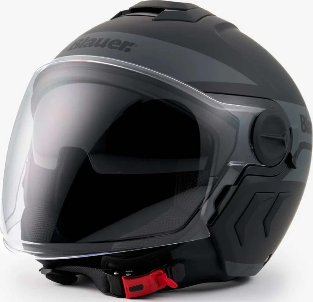 Casque demi-jet DJ-01 Graphic B bleu et noir en taille 2XL pour moto