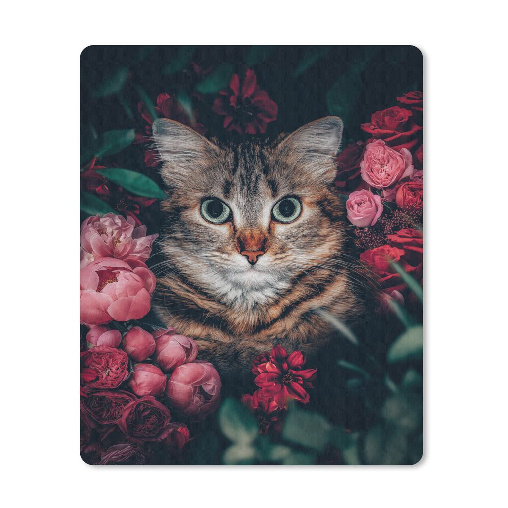 MuchoWow Mauspad Mousepad Katze - Blumen - Tiere - Botanisch 19x23 cm - Mousepads - Maus Mat - Pad - Mausunterlage - Mauspads - Spielen