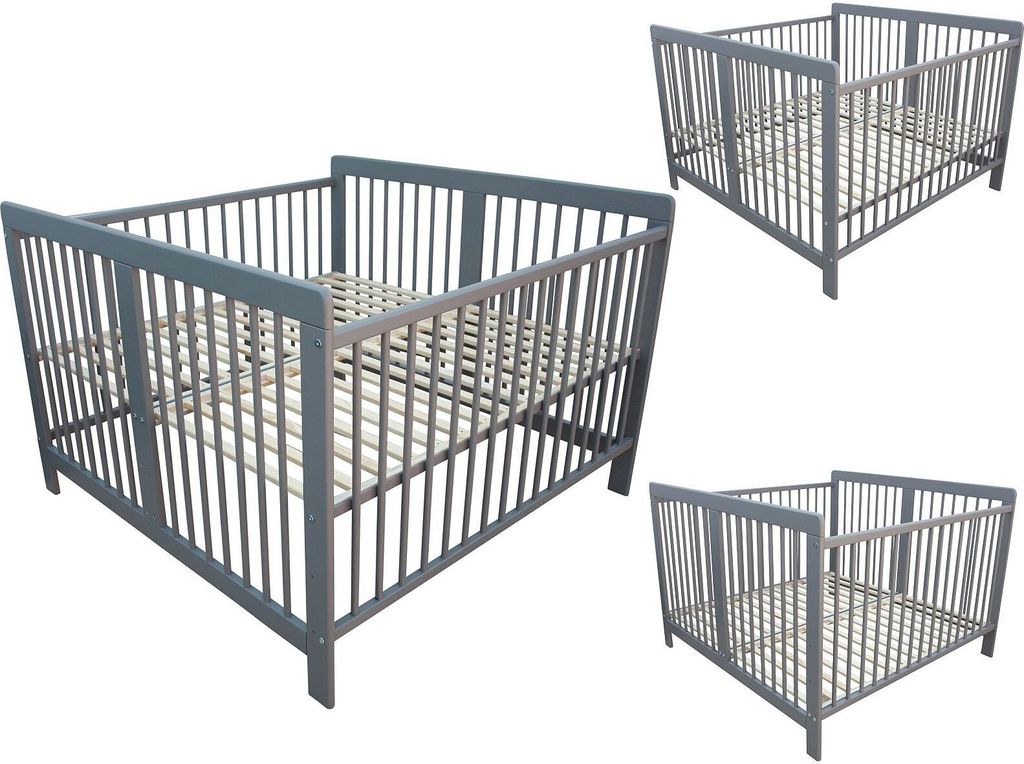 Zwillingsbett Zwillingskinderbett Kinderbett für Zwillinge massiv grau 120x120 cm