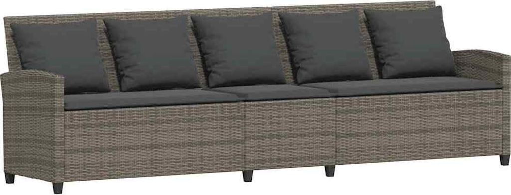 vidaXL Gartensofa 5-Sitzer mit Kissen Grau Poly Rattan