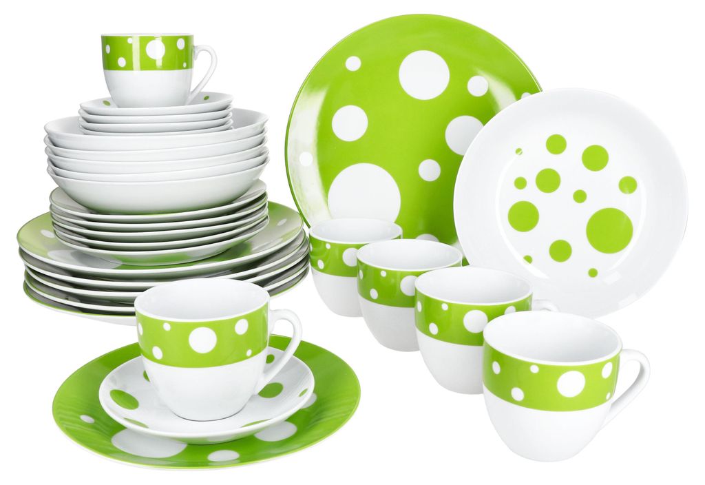 Servizio combinato Pula verde 30 pezzi stoviglie a pois Immagine del prodotto 