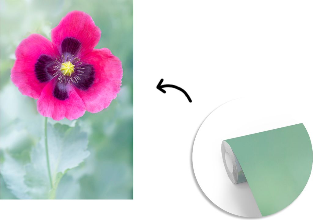MuchoWow Fototapete für Wohnzimmer oder Schlafzimmer Wandtapete Vinyl Motivtapete Nahaufnahme der leuchtend rosa Schlafkugel in der Natur - 175x...