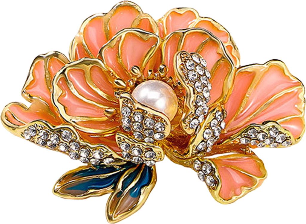 Brosche für Damen, Blumenform, Strass, Kunstperlen-Dekor, Blütenblatt, rutschfest, für Schultertasche, Anzug, Mantel, Kragen, Hut, Kleidung, Ans...