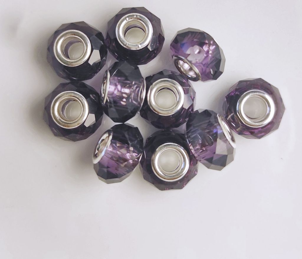 Großloch Spacer Charm Perlen Rondelle facettiert, 14 mm, 10 Stück, Violett