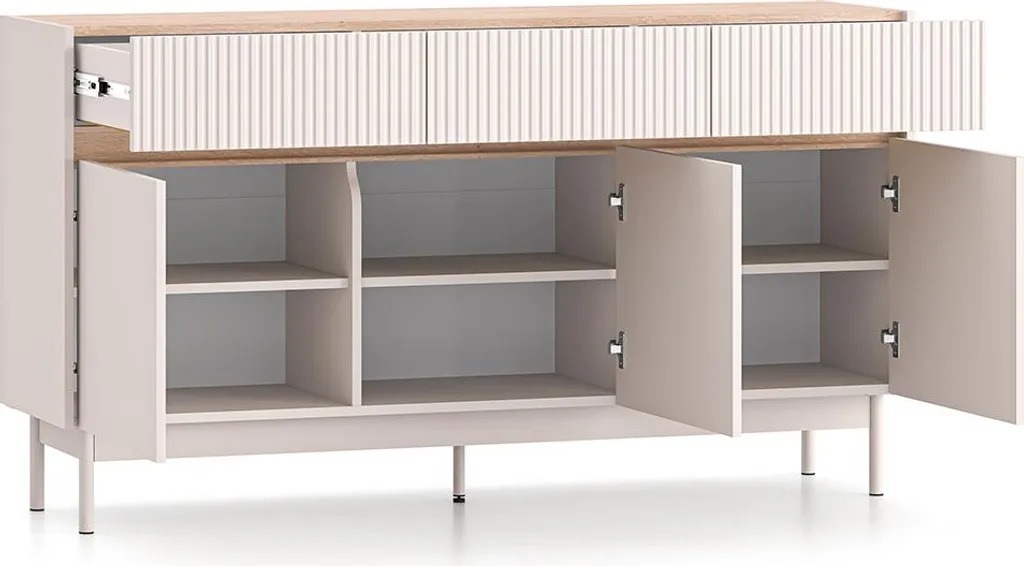 Commode THEA chêne et cachemire : meuble de rangement robuste 120cm