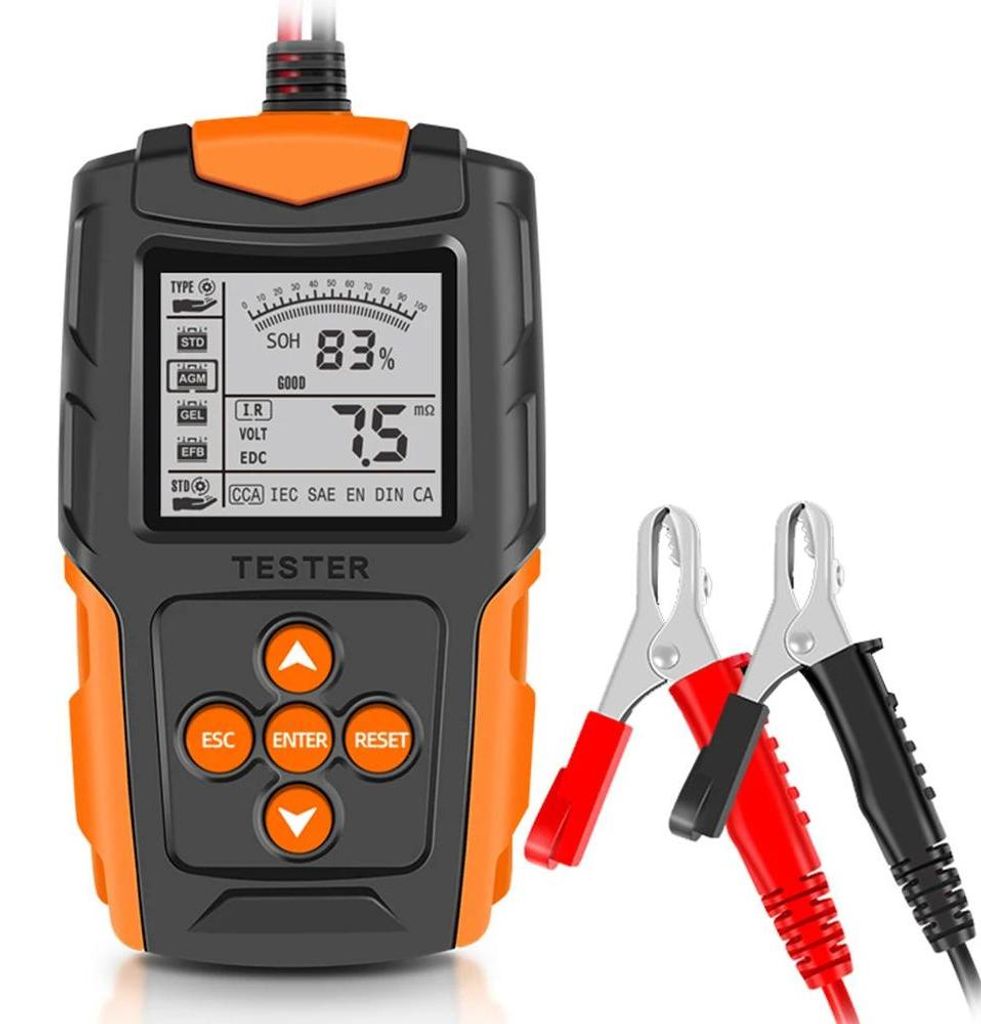 Auto-Batterietester - Digitaler 12V/24V Batterieanalysator - CCA-Messung - Innenwiderstand IR - SOH-Prüfung - Für Auto LKW Motorrad