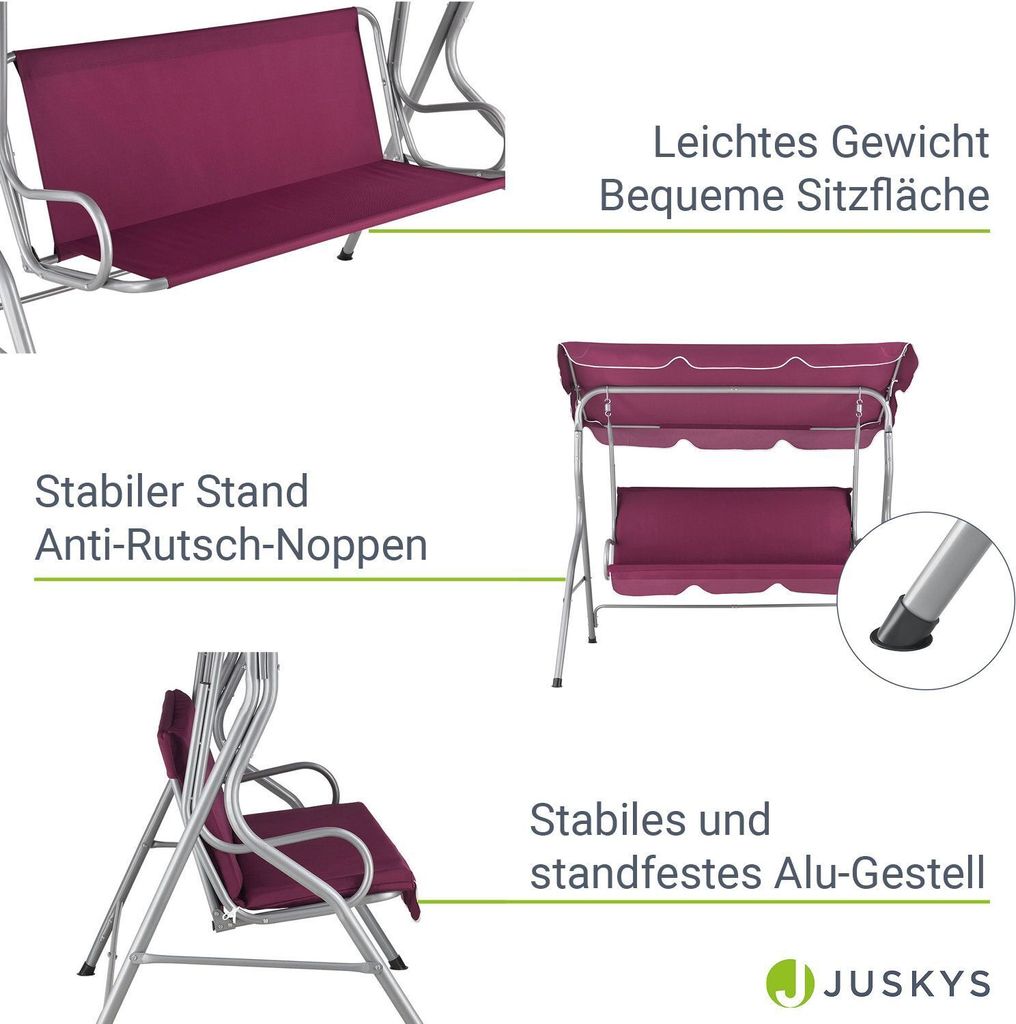 Juskys Hollywoodschaukel 3-Sitzer mit Dach & Sitzauflage – Produktbild 5